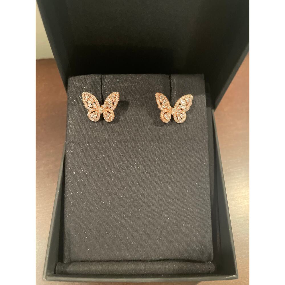 Rose Gold Butterfly Stud Earrings – Rhinestone Accents